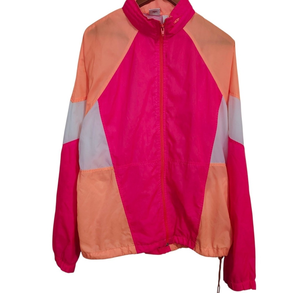 Nike Windbreaker Jacket Women XL Pink Orange 1980s Vintage Colorblock Full Zip